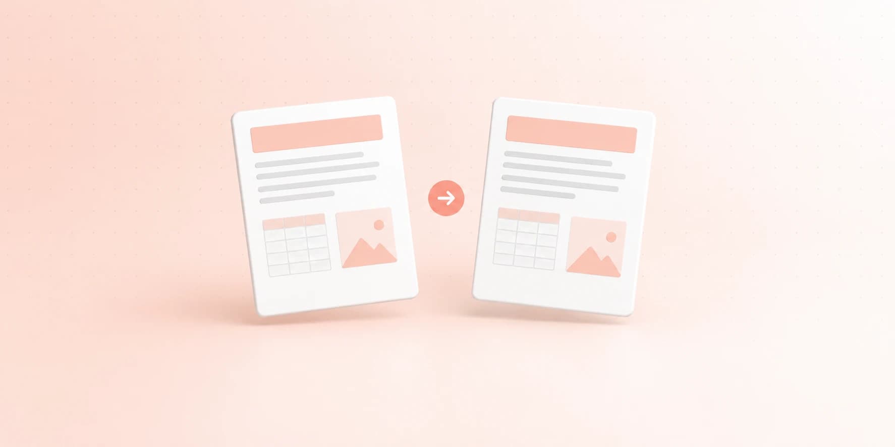 Deux pages de document à la même mise en page, reliées par une flèche.